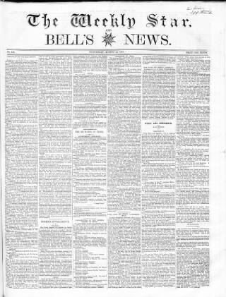 cover page of Weekly Star and Bell's News published on August 26, 1857