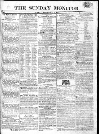 cover page of Johnson's Sunday Monitor published on February 2, 1817