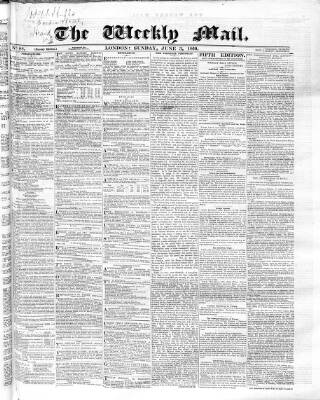 cover page of Weekly Mail (London) published on June 3, 1860