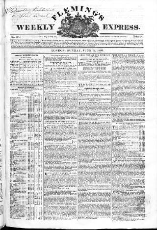 cover page of Fleming's Weekly Express published on June 18, 1826