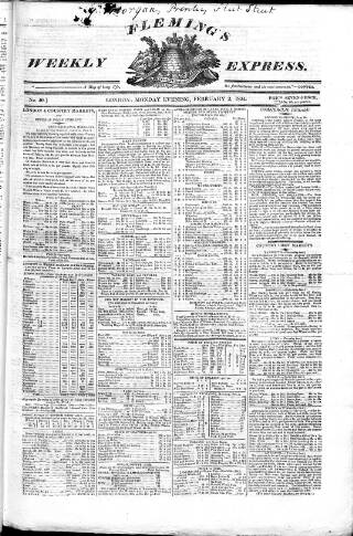 cover page of Fleming's British Farmers' Chronicle published on February 2, 1824