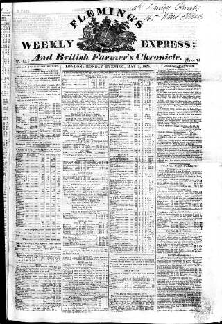 cover page of Fleming's British Farmers' Chronicle published on May 2, 1825