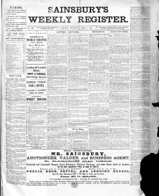 cover page of Sainsbury's Weekly Register and Advertising Journal published on May 4, 1861