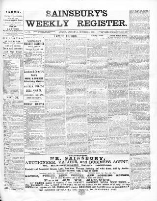 cover page of Sainsbury's Weekly Register and Advertising Journal published on October 5, 1861