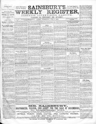 cover page of Sainsbury's Weekly Register and Advertising Journal published on June 18, 1862
