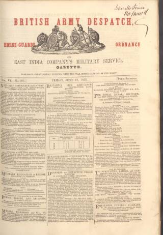 cover page of British Army Despatch published on June 18, 1852
