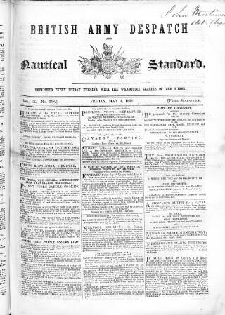 cover page of British Army Despatch published on May 4, 1855