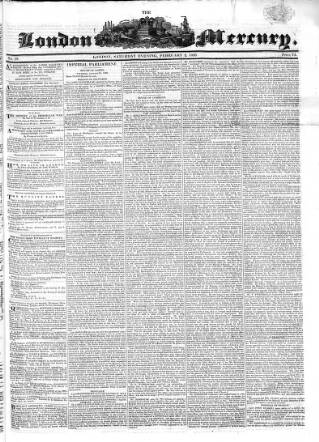 cover page of London Mercury 1828 published on February 2, 1828