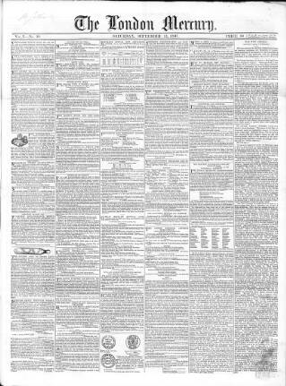 cover page of London Mercury 1847 published on September 11, 1847