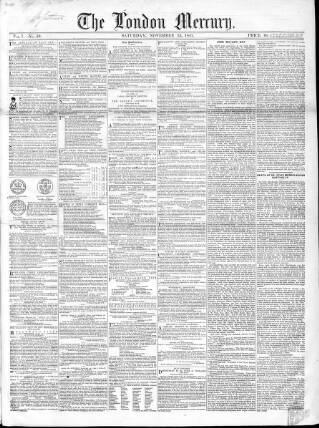 cover page of London Mercury 1847 published on November 13, 1847