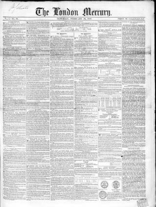cover page of London Mercury 1847 published on February 26, 1848