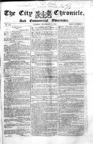 cover page of City Chronicle published on November 2, 1841