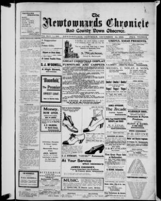 cover page of Newtownards Chronicle & Co. Down Observer published on December 14, 1918