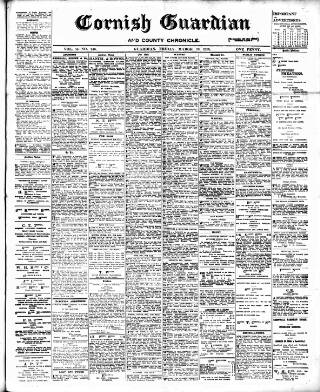 cover page of Cornish Guardian published on March 19, 1915
