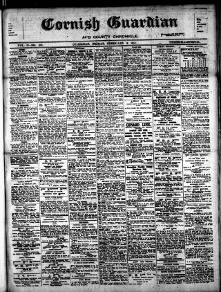 cover page of Cornish Guardian published on February 2, 1917