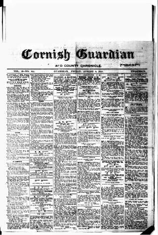 cover page of Cornish Guardian published on August 2, 1918