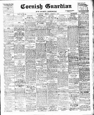 cover page of Cornish Guardian published on March 19, 1920