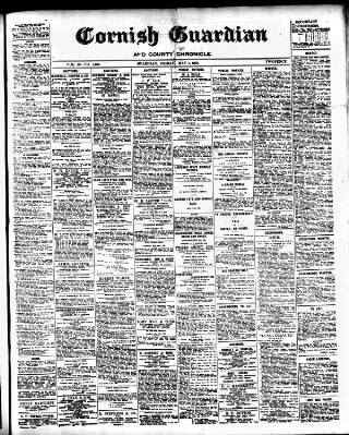 cover page of Cornish Guardian published on May 4, 1923