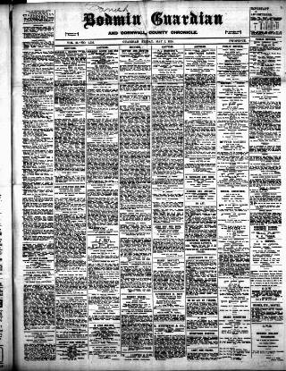 cover page of Cornish Guardian published on May 2, 1924