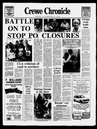 cover page of Crewe Chronicle published on August 2, 1984
