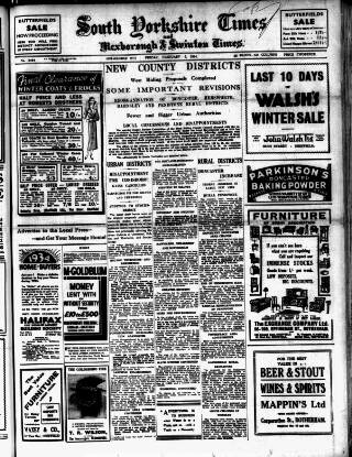 cover page of South Yorkshire Times and Mexborough & Swinton Times published on February 2, 1934