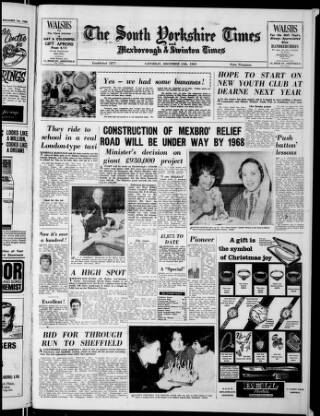 cover page of South Yorkshire Times and Mexborough & Swinton Times published on December 14, 1963