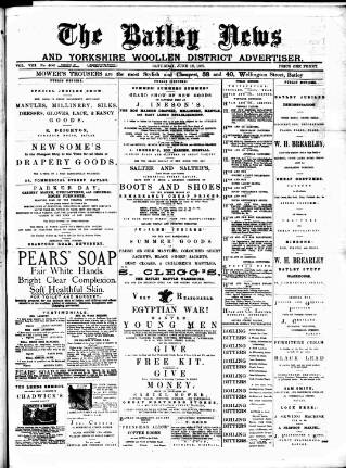 cover page of Batley News published on June 18, 1887