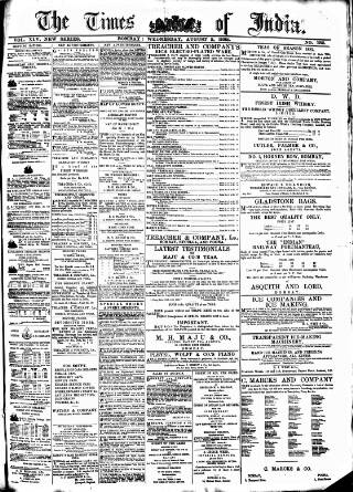 cover page of Times of India published on August 2, 1882