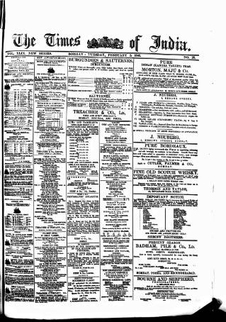 cover page of Times of India published on February 2, 1886