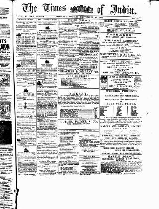 cover page of Times of India published on September 17, 1888