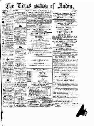 cover page of Times of India published on November 2, 1888