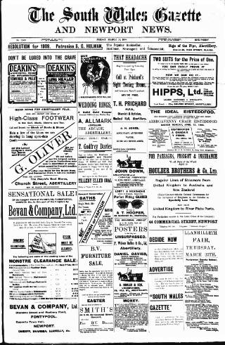 cover page of South Wales Gazette published on March 19, 1909