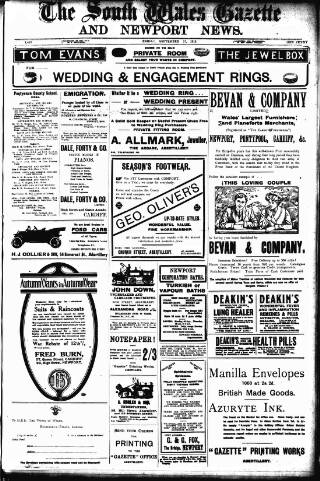 cover page of South Wales Gazette published on September 17, 1915