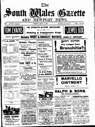 cover page of South Wales Gazette published on May 2, 1919