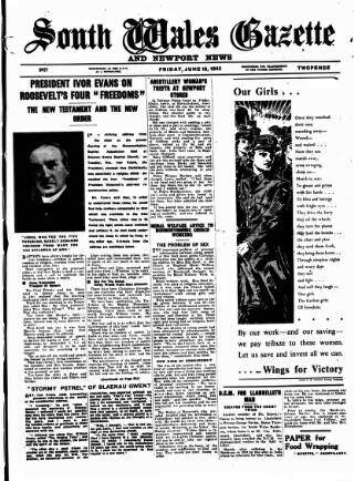 cover page of South Wales Gazette published on June 18, 1943