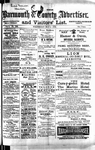 cover page of Barmouth & County Advertiser published on May 2, 1894