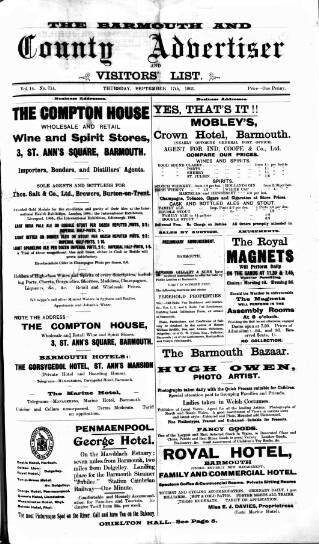 cover page of Barmouth & County Advertiser published on September 17, 1903