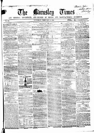cover page of Barnsley Independent published on February 2, 1856