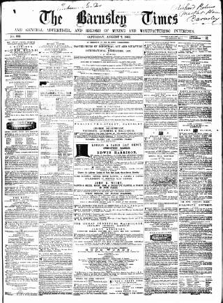 cover page of Barnsley Independent published on August 2, 1862