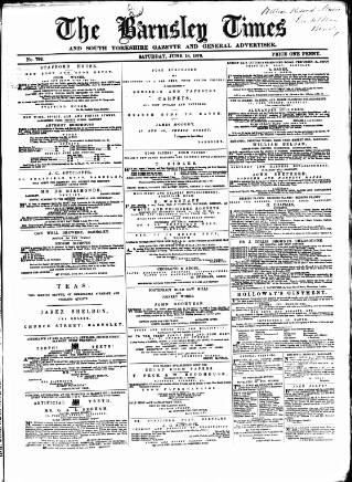 cover page of Barnsley Independent published on June 18, 1870