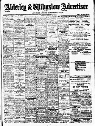 cover page of Alderley & Wilmslow Advertiser published on August 2, 1918
