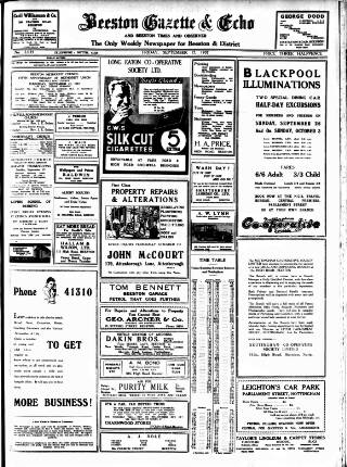 cover page of Beeston Gazette and Echo published on September 17, 1937