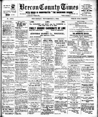 cover page of Brecon County Times published on November 2, 1922
