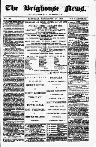 cover page of Brighouse News published on September 17, 1870