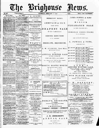 cover page of Brighouse News published on February 2, 1889