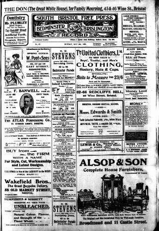 cover page of South Bristol Free Press and Bedminster, Knowle & Brislington Record published on May 2, 1910