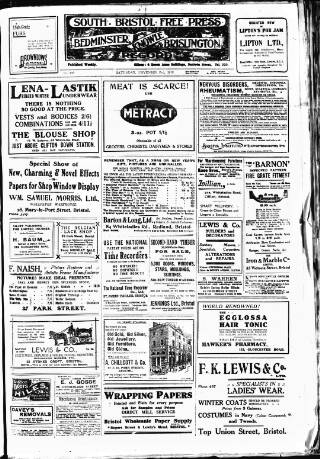 cover page of South Bristol Free Press and Bedminster, Knowle & Brislington Record published on November 2, 1918