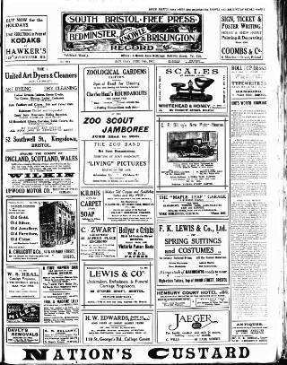 cover page of South Bristol Free Press and Bedminster, Knowle & Brislington Record published on June 18, 1921