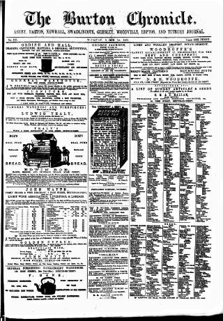 cover page of Burton Chronicle published on March 19, 1863