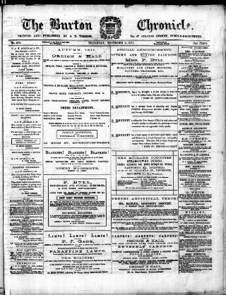 cover page of Burton Chronicle published on November 2, 1871